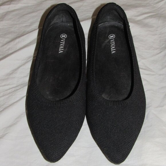 Vivaia Aria Black Pointed Toe Black Knit Comfor Ballet Flats Size EU 41 / US 9.5 - Picture 2 of 5